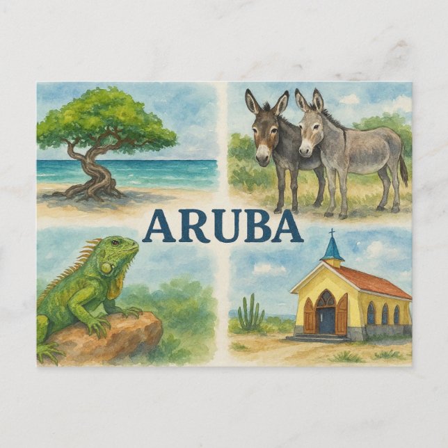 Aruba Multiview-Aquarell Postkarte (Vorderseite)
