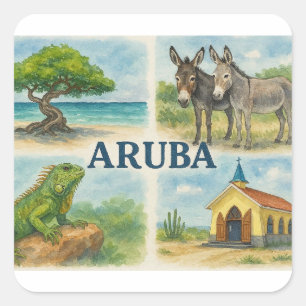 Aruba Multiview-Aquarell Quadratischer Aufkleber