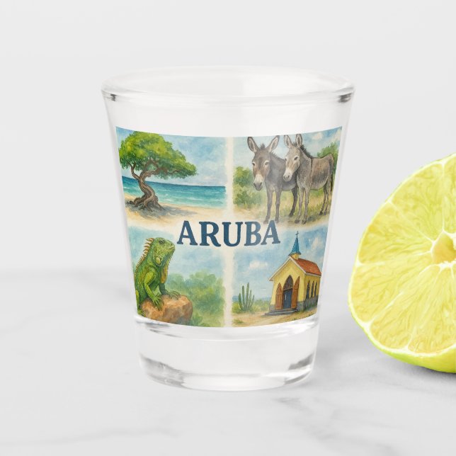 Aruba Multiview-Aquarell Schnapsglas (Vorderseite)