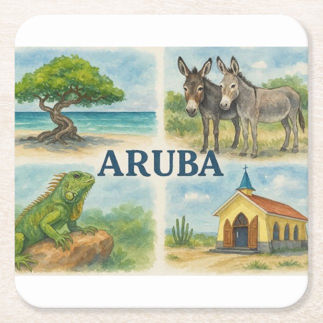 Aruba Multiview-Wasserfarbe Rechteckiger Pappuntersetzer (Vorderseite)