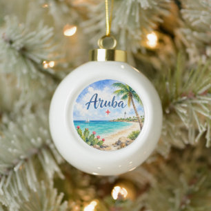 Aruba Niederländische Karibikinsel Reiseandenken Keramik Kugel-Ornament