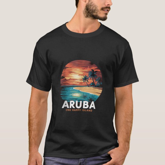 Aruba One Happy Island schöner Sonnenuntergang Str T-Shirt (Vorderseite)