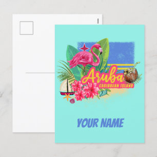 Aruba Retro Karibikinsel mit Flamingo Vintage Feiertagspostkarte
