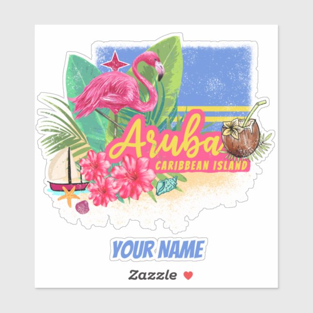 Aruba Retro Karibische Insel mit Flamingo Vintag Aufkleber (Blatt)