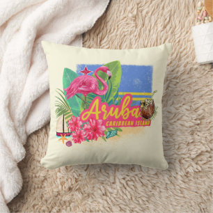 Aruba Retro Karibische Insel mit Flamingo Vintag Kissen
