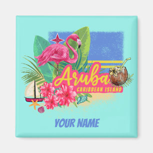 Aruba Retro Karibische Insel mit Flamingo Vintag Magnet