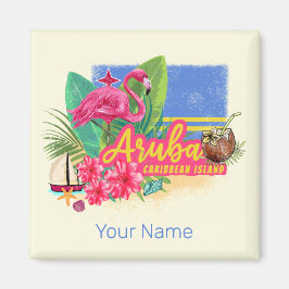 Aruba Retro Karibische Insel mit Flamingo Vintag Magnet