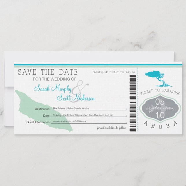 ARUBA Save the Date Boarding Pass (Vorderseite)