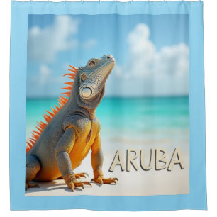 Aruba schöne Eidechse genießt den Strand Duschvorhang