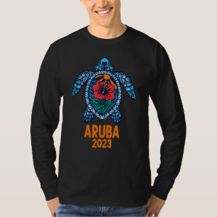 Aruba Sea Turtle Caribe 2023 Hibiskus Blume T-Shirt