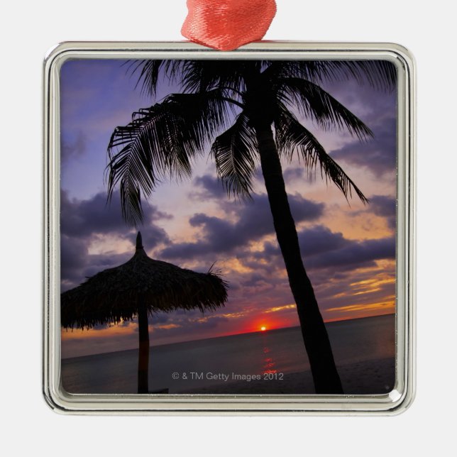Aruba, Silhouette der Palme und des palapa an Ornament Aus Metall (Vorne)