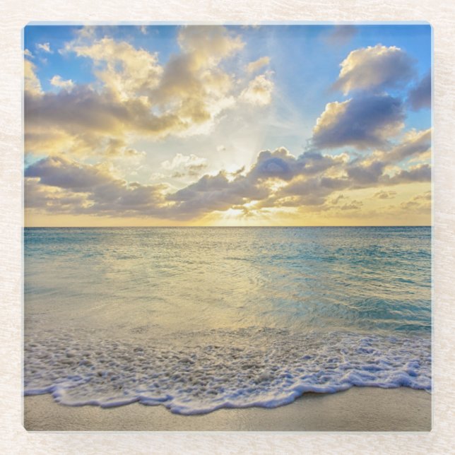 Aruba-Sonnenuntergang über beweglichem Meer Glasuntersetzer (Vorderseite)