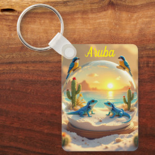 Aruba-Strand Globus Sonnenuntergang Schlüsselanhänger
