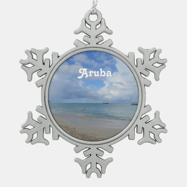 Aruba-Strand Schneeflocken Zinn-Ornament (Vorderseite)