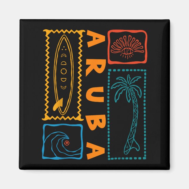 Aruba Vacation Wave Surfing Summer Beach Retro  Magnet (Vorne)