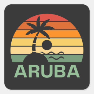 Aruba Vintag Palm Trees Summer Beach Quadratischer Aufkleber