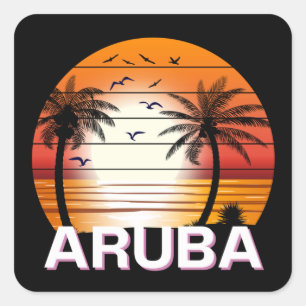 Aruba Vintag Palm Trees Summer Beach Quadratischer Aufkleber