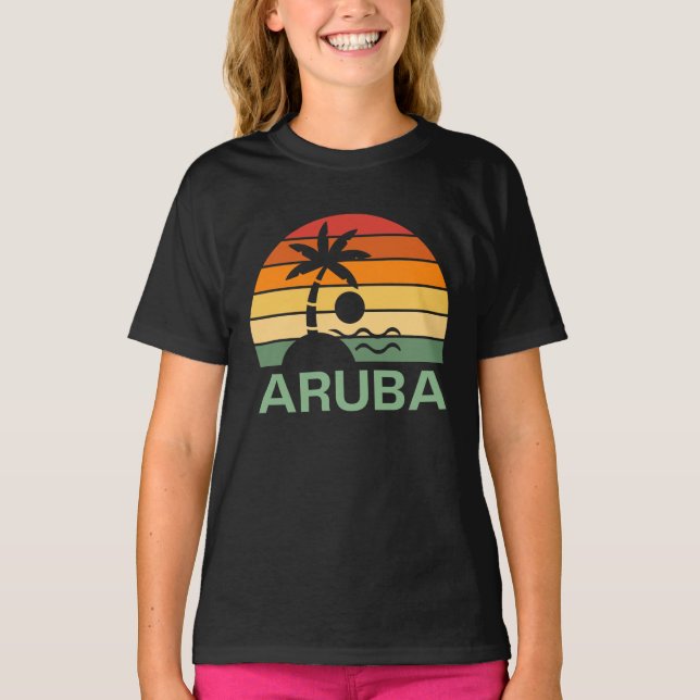 Aruba Vintag Palm Trees Summer Beach T-Shirt (Vorderseite)