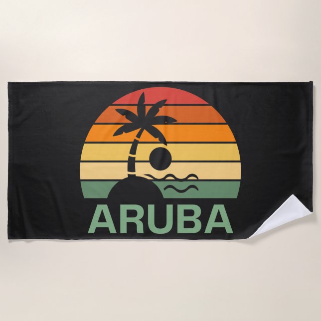 Aruba Vintag Palmen Bäume Sommer Strandtuch (Vorderseite)