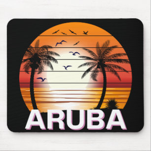 Aruba Vintage Palmen Sommer Strand Mousepad