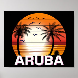Aruba Vintage Palmen Sommer Strand Poster
