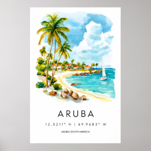 Aruba Watercolor Park Nationaler Vintage-Skiplakat Poster