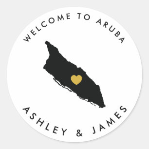 Aruba Wedding Welcome Sticker Tag Gold