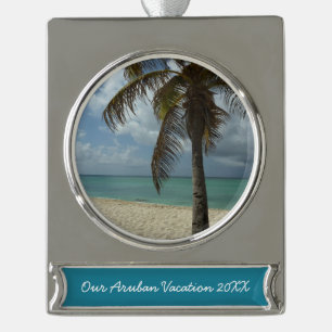 Aruban Beach I Beautiful Nature Szene Banner-Ornament Silber