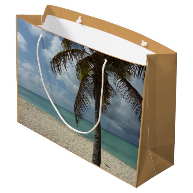 Aruban Beach I Beautiful Nature Szene Große Geschenktüte (Rückseite Schrägansicht)