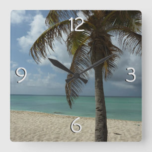 Aruban Beach I Beautiful Nature Szene Quadratische Wanduhr