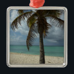 Aruban Beach I Beautiful Nature Szene Silbernes Ornament<br><div class="desc">Manchmal will man einfach, an einen warmen und tropischen Ort zu gelangen, und dieses Bild fasst das Erlebnis zusammen. Diese tropische Szene zeigt den weißen Sandstrand von Aruba mit Kokospalmen. Karo in unserem Laden für ruhigere Fotos am Strand. Dieses Bild ist auch als Widescreen-Tapete "Aruban Beach I" von www.mlewallpapers.com zu...</div>