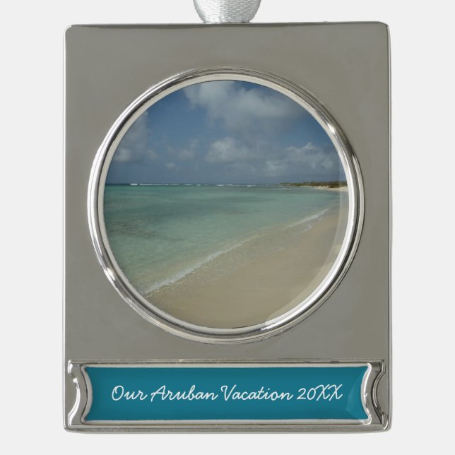 Aruban Beach II Schöne Landschaft Banner-Ornament Silber (Vorderseite)