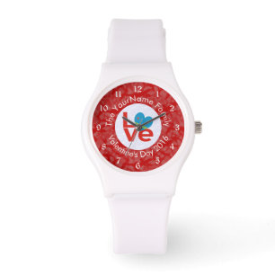 Arubanische Flagge Herz LOVE Rot Personalisierter Armbanduhr
