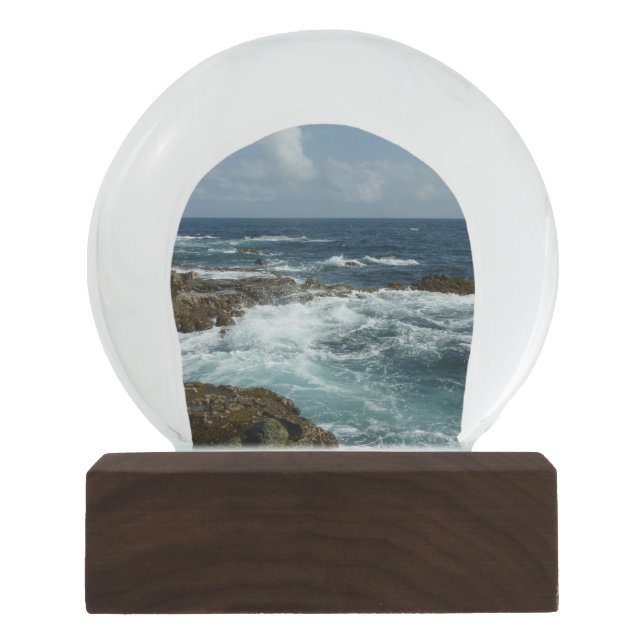 Arubas Felsküste und blauer Ozean Schneekugel (Vorderseite)