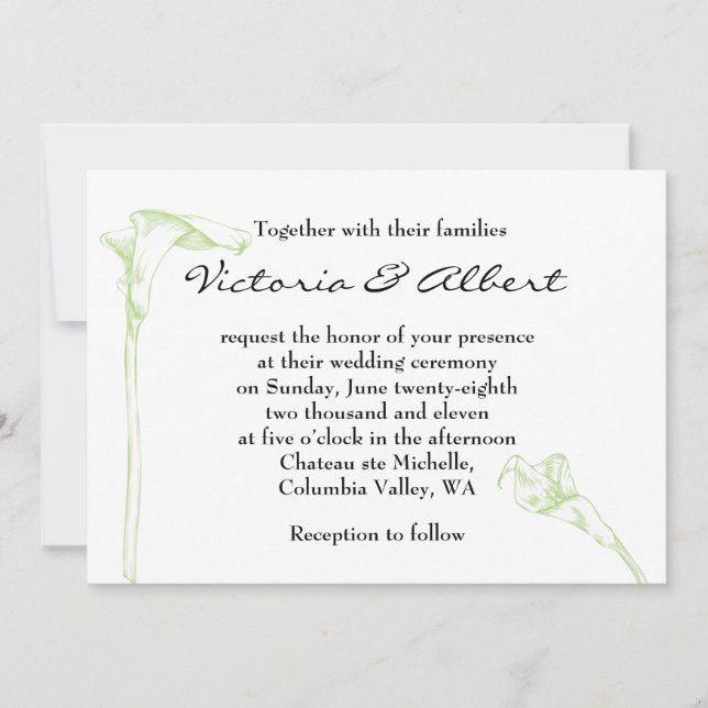 Arum Blume Hochzeit Einladung (Vorderseite)