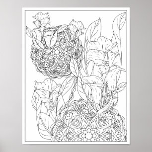 Arum-Lilien und Blätter Mandala Erwachsenen-Malbuc Poster