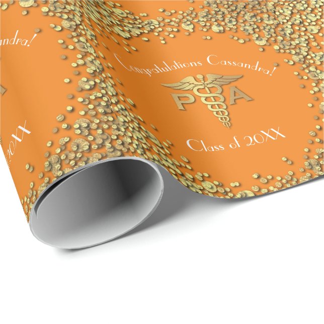 Arzt-Assistent PA-Abschluss Orange Gold Geschenkpapier (Rolleneckpunkt)
