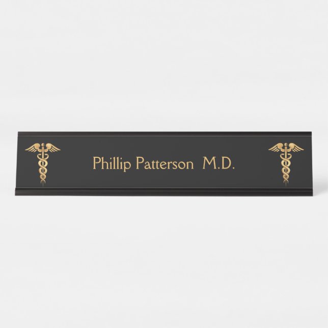 Arzt oder Krankenschwester-Schwarzes und Gold Schreibtischnamensplakette (Vorderseite )