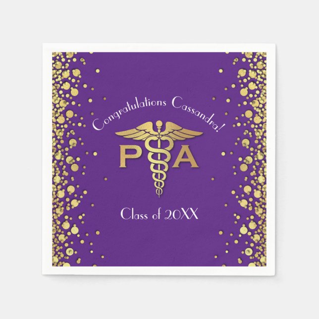 Arztassistent PA Abschluss Lila Gold Serviette (Vorderseite)