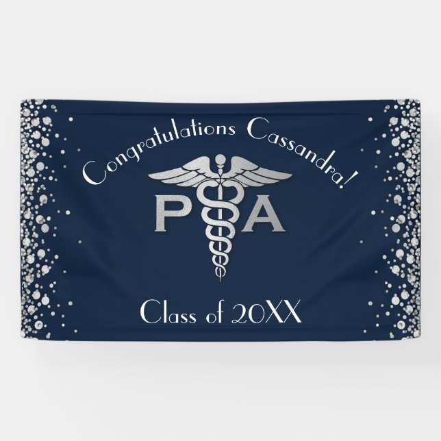 Arztassistent PA Abschluss Navy Blau Silber Banner (Horizontal)