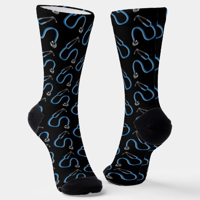 Ärzte Stethoscope Gemustert Black Blue Clinic Socken (Gewinkelt)