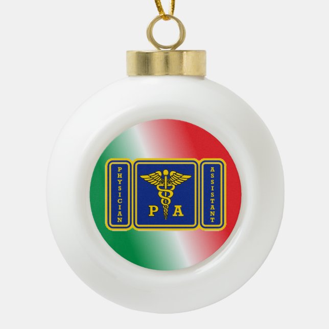 Ärzteassistent Caduceus Shield Keramik Kugel-Ornament (Vorderseite)