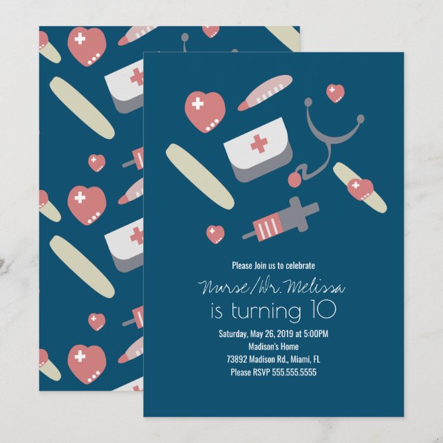 Ärztin Krankenschwester Geburtstagspartei Medizini Einladung (Vorne/Hinten)