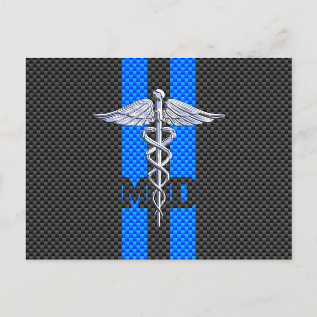 Ärztin MD Caduceus auf Carbon Fiber Style Postkarte (Vorderseite)
