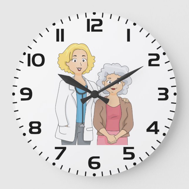 Ärztin mit älterer Patientin Große Wanduhr (Vorderseite)