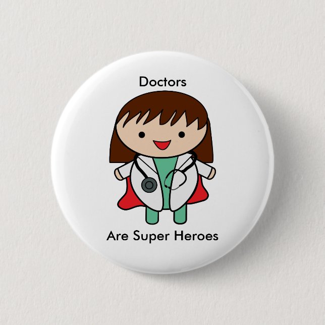 Ärztin Super Hero Frau personalisieren Button (Vorderseite)