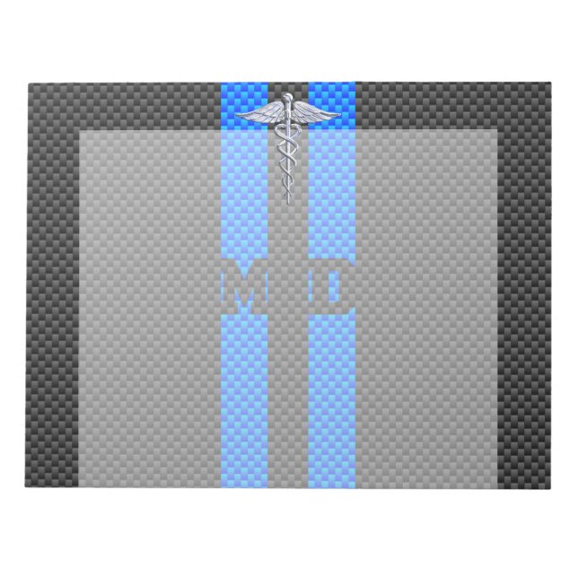Ärztliche Ärztin MD Caduceus auf Carbon Fibre Prin Notizblock (Vorderseite)