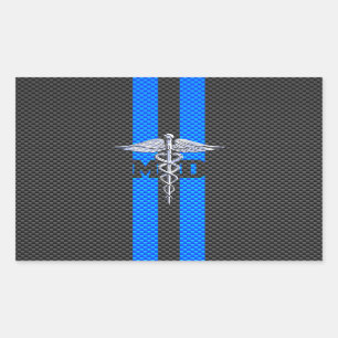 Ärztliche Ärztin MD Caduceus auf Carbon Fibre Prin Rechteckiger Aufkleber
