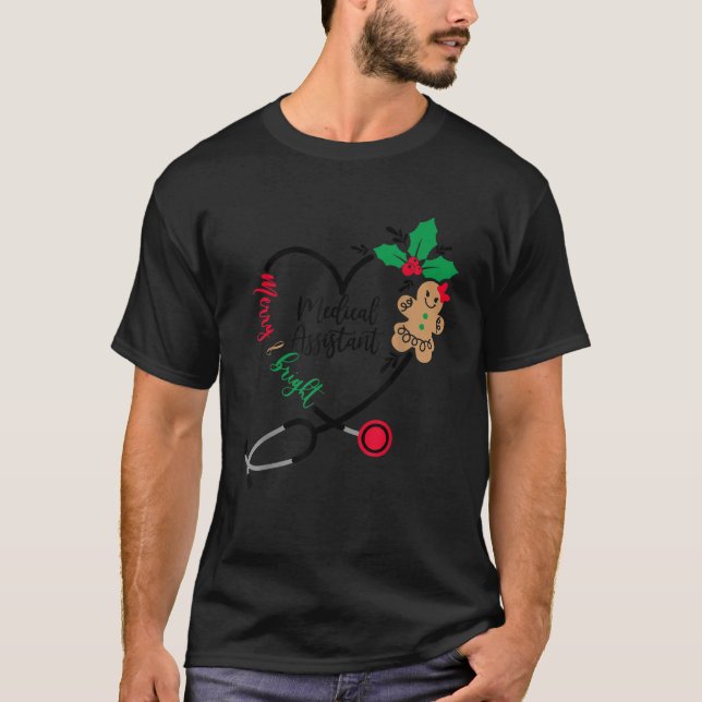 Ärztliche Assistentin froh und helle Weihnachten T-Shirt (Vorderseite)
