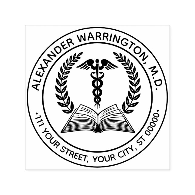 Ärztlicher Arzt Caduceus #1LR Buchname Anschrift Permastempel (Design)
